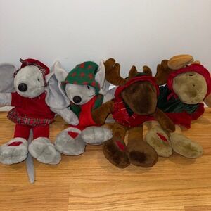 Vintage Commonwealth Christmas Plush Set Mice Moose Red Heart Feet Holiday Decor